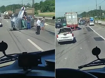 Veículo capota e deixa Cônego Domênico Rangoni congestionada