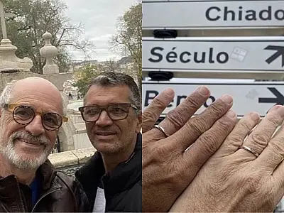 Marcos Caruso se casa com o namorado aos 70 anos em Lisboa, em Portugal