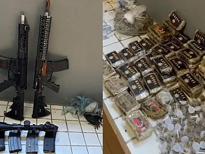 Fuzis, munições e drogas de facção são encontrados em 'casa bomba' na Baixada Santista
