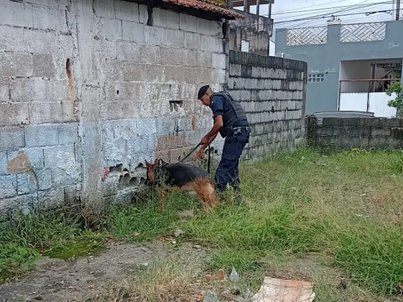 Agente K-9 da GCM encontra supostas drogas em terreno baldio