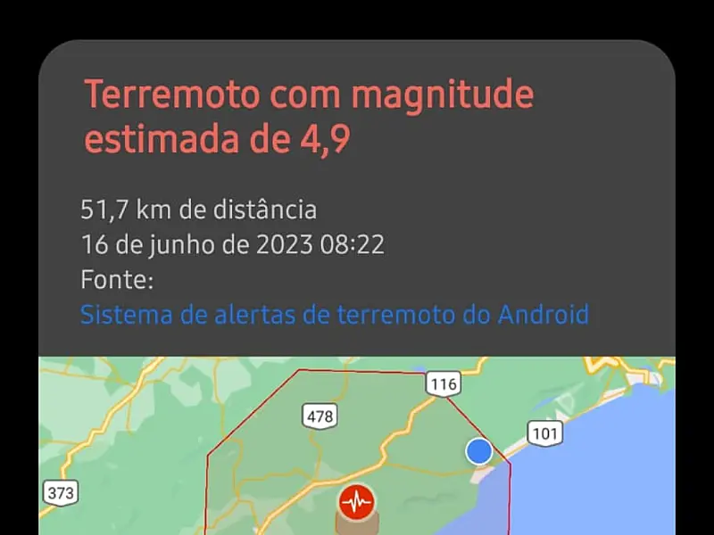 Tremores de magnitude 4,9 foram sentidos em algumas cidades da Baixada Santista