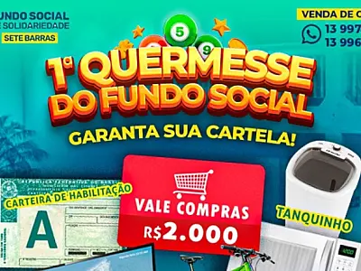 Vale do Ribeira: Bingo e prêmios na 1ª Quermesse Solidária de Sete Barras (24/05)