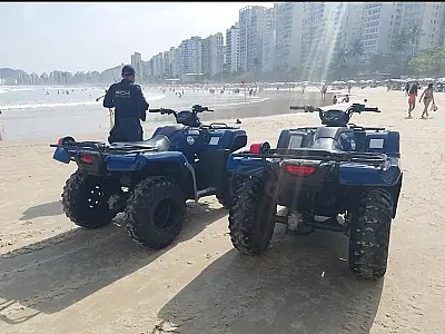 Guarujá reforça efetivo durante o feriado. Esquema terá aumento de bicicletas e quadriciclos