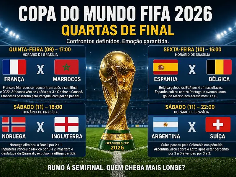 Quartas de final da Copa do Mundo 2026 prometem confrontos decisivos e grandes emoções