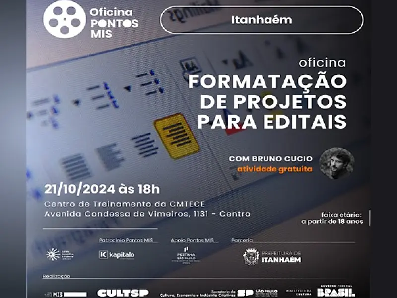 Oficina gratuita de "Formatação de Projetos para Editais" está com inscrições abertas em Itanhaém
