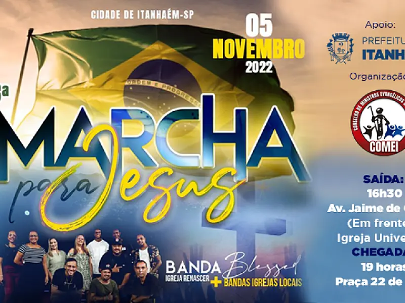 23° Marcha para Jesus acontece neste sábado, dia 5, com concentração na Jaime de Castro
