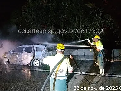 Incêndio em veículo paralisa trecho da Imigrantes em São Vicente