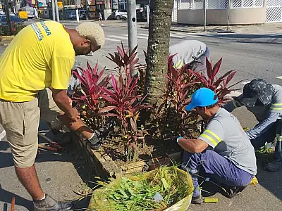 Prefeitura realiza zeladoria na Avenida Presidente Wilson, em São Vicente
