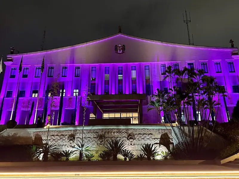 Palácio dos Bandeirantes se ilumina de lilás e marca início do mês de combate à violência contra a mulher