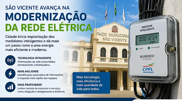 São Vicente inicia implantação de medidores inteligentes de energia nesta sexta-feira (14)