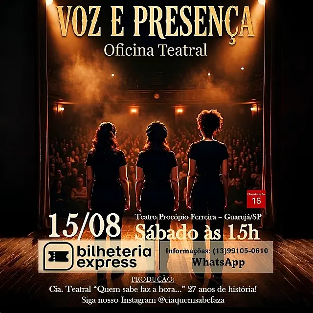 Oficina Teatral "Voz e Presença" é opção educativa neste sábado (15) em Guarujá