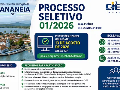 Prefeitura de Cananéia abre processo seletivo de estágio para estudantes do Ensino Superior