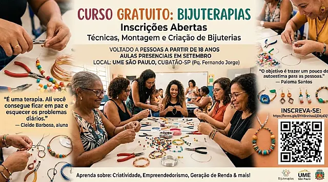 Curso gratuito de montagem e criação de bijuterias abre inscrições
