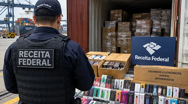 Receita Federal intercepta carga ilegal com cerca de 200 mil vapes no Porto de Santos em ação contra o contrabando