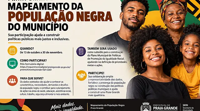 Prefeitura realiza Mapeamento da População Negra de Praia Grande a partir de 13 de outubro
